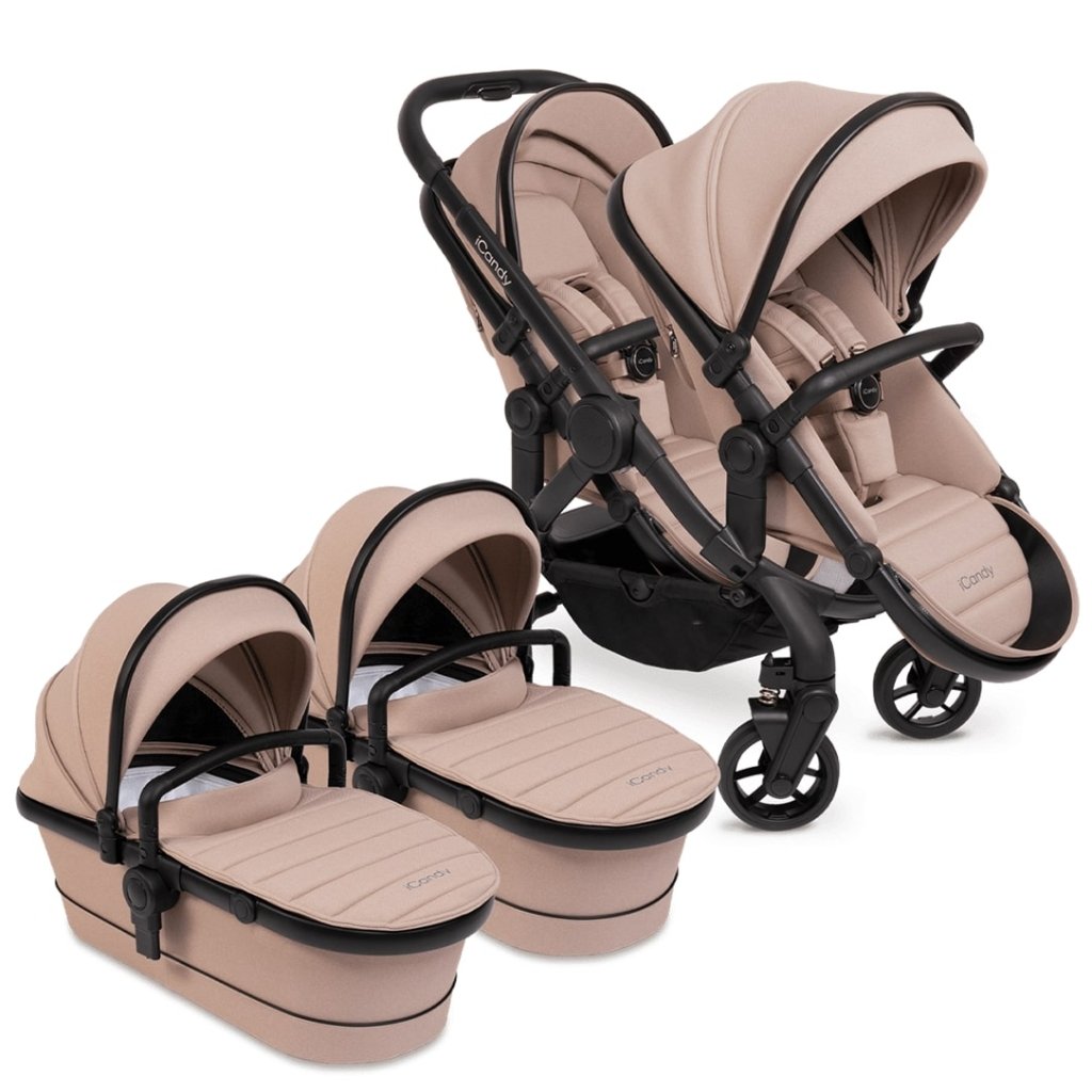 Bambinista-ICANDY-Travel-ICANDY Peach 7 Twin Pushchair and Carrycot Combo Set - Jet (Cookie)