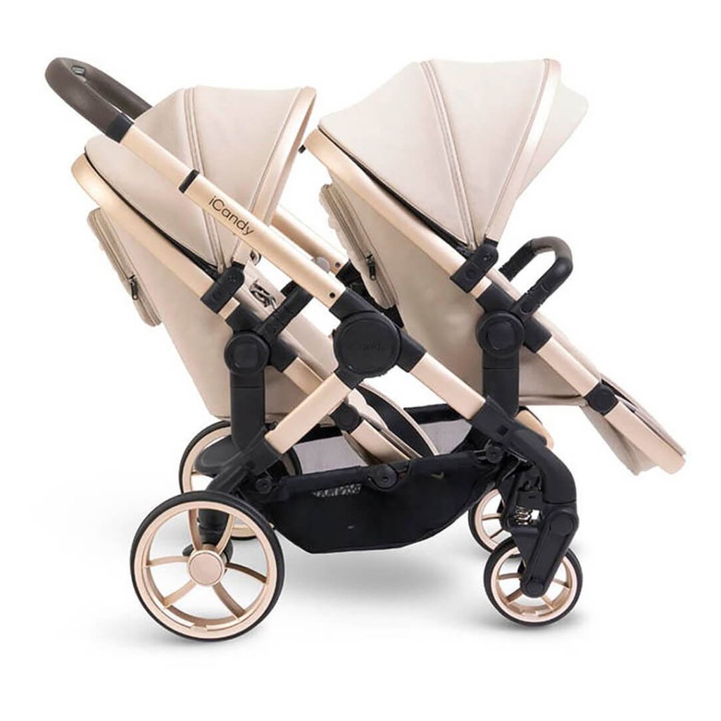 Bambinista - ICANDY - Travel - ICANDY Peach 7 Twin Pushchair Bundle With 2 x Cocoon Car Seat & Base - Biscotti