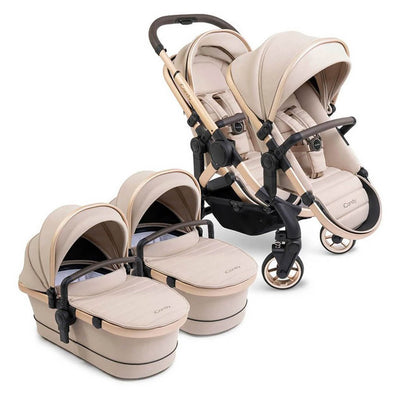 Bambinista - ICANDY - Travel - ICANDY Peach 7 Twin Pushchair Bundle With 2 x Cocoon Car Seat & Base - Biscotti