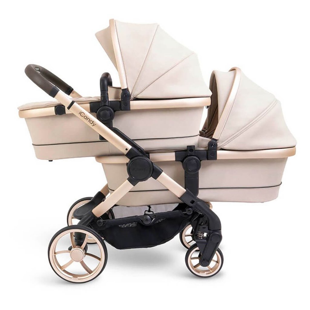 Bambinista - ICANDY - Travel - ICANDY Peach 7 Twin Pushchair Bundle With 2 x Cocoon Car Seat & Base - Biscotti