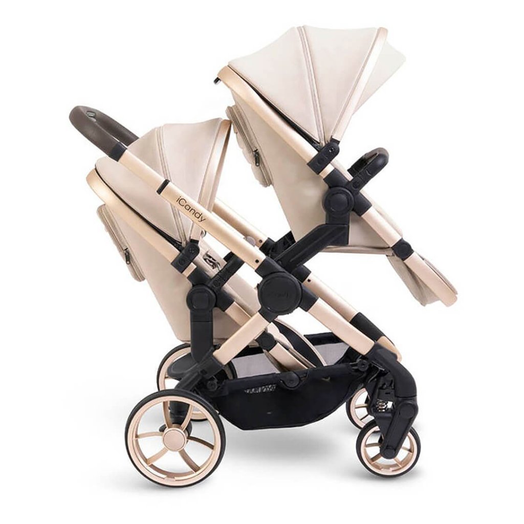 Bambinista - ICANDY - Travel - ICANDY Peach 7 Twin Pushchair Bundle With 2 x Cocoon Car Seat & Base - Biscotti