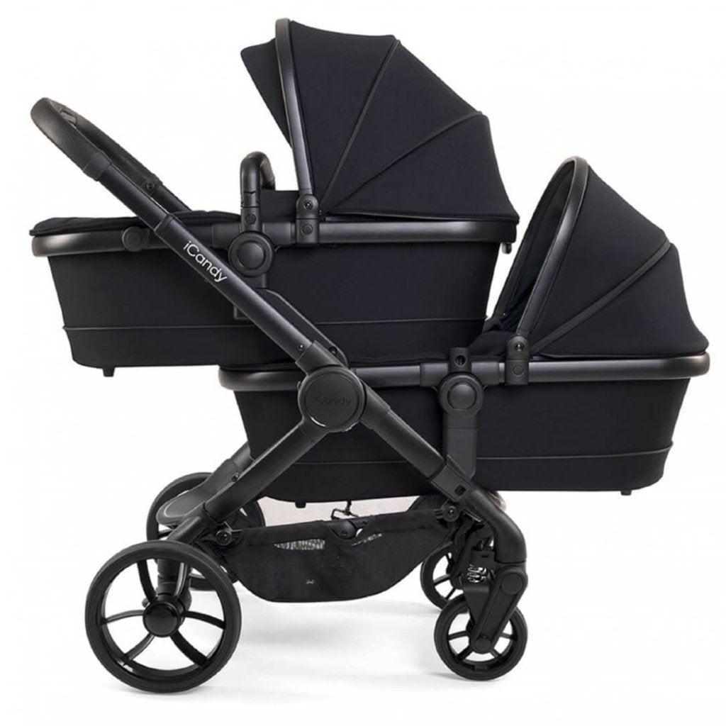 Bambinista - ICANDY - Travel - ICANDY Peach 7 Twin Pushchair Bundle With 2 x Cocoon Car Seat & Base - Black Edition