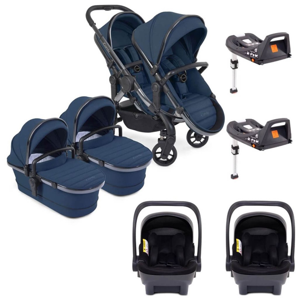 Bambinista - ICANDY - Travel - ICANDY Peach 7 Twin Pushchair Bundle With 2 x Cocoon Car Seat & Base - Cobalt