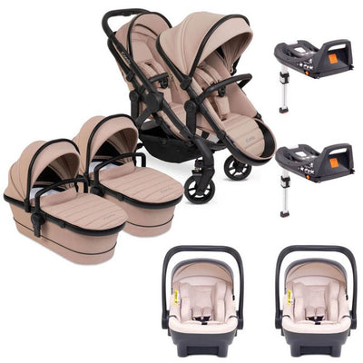 Bambinista - ICANDY - Travel - ICANDY Peach 7 Twin Pushchair Bundle With 2 x Cocoon Car Seat & Base - Cookie