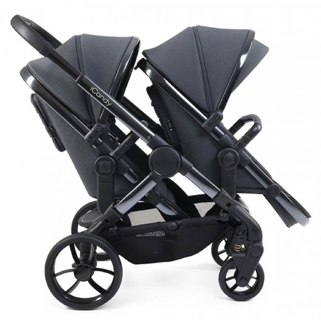 Bambinista - ICANDY - Travel - ICANDY Peach 7 Twin Pushchair Bundle With 2 x Cocoon Car Seat & Base - Dark Grey