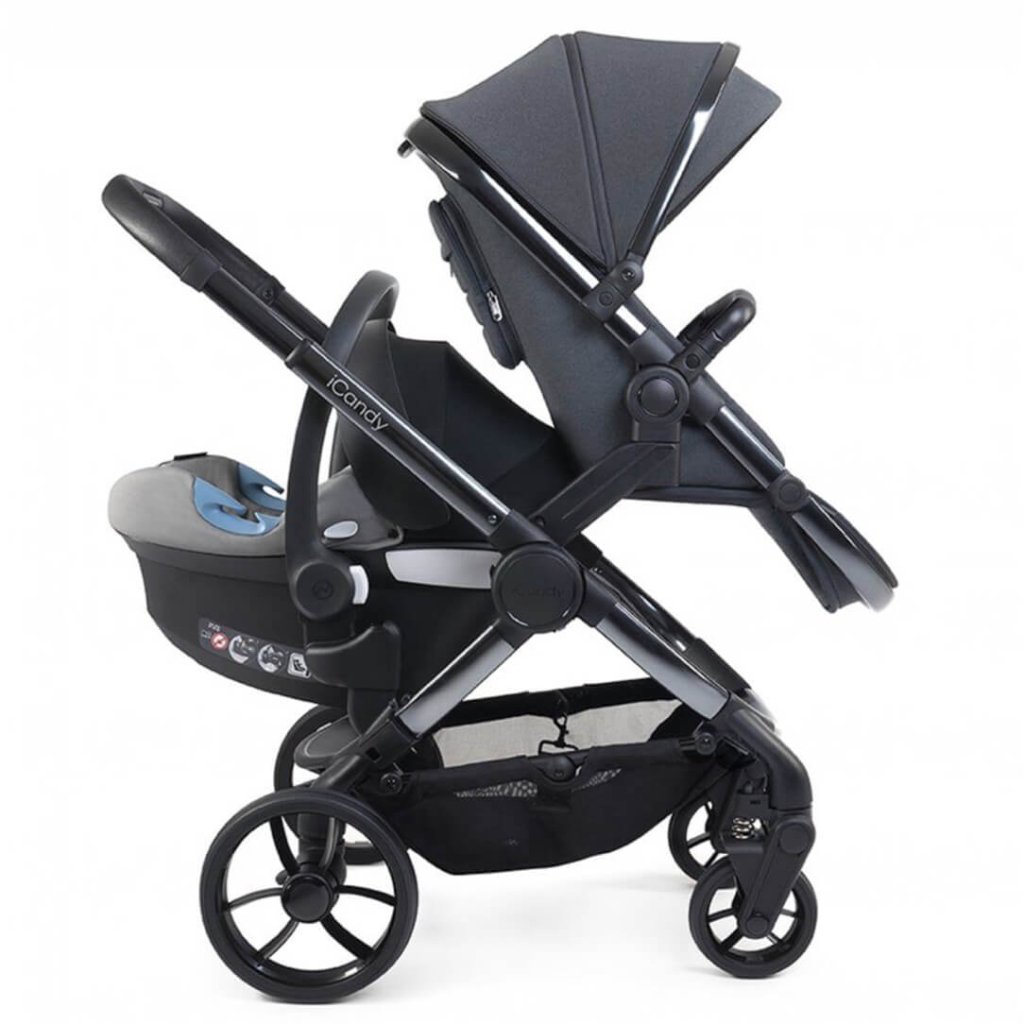 Bambinista - ICANDY - Travel - ICANDY Peach 7 Twin Pushchair Bundle With 2 x Cocoon Car Seat & Base - Dark Grey