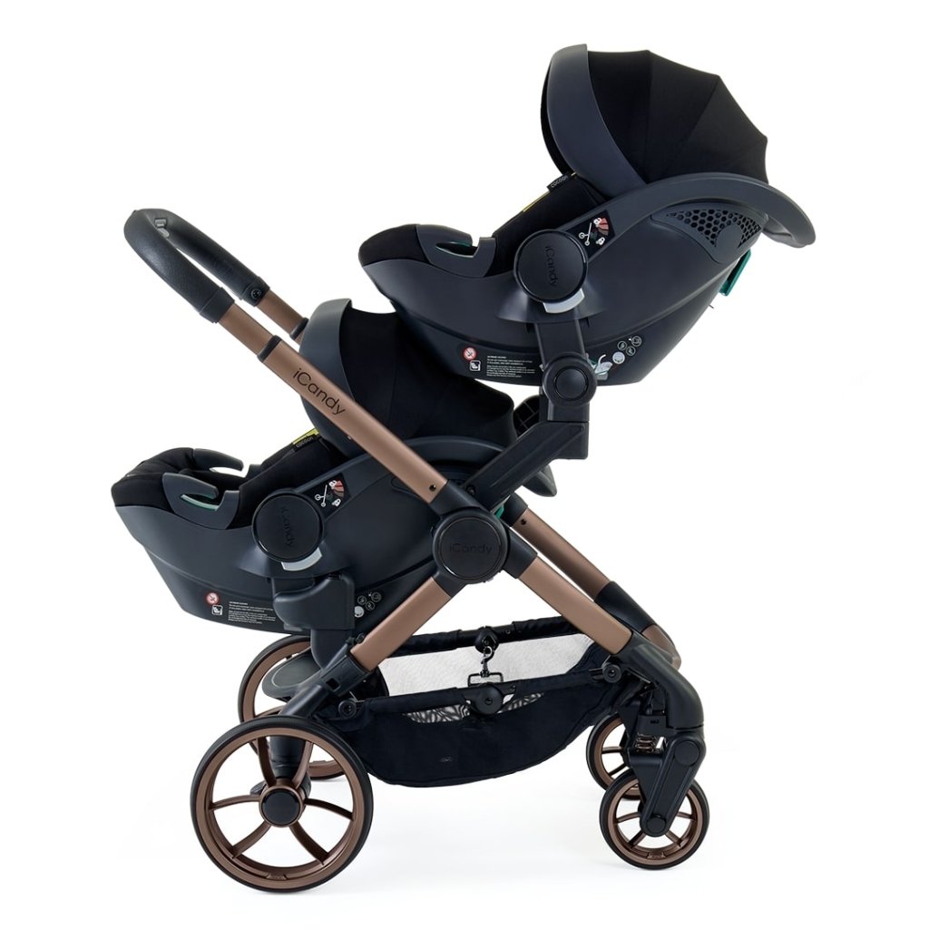 Bambinista - ICANDY - Travel Bundles - ICANDY Peach 7 Twin Pushchair Bundle With 2 x Cocoon Car Seat & Base - Pecan