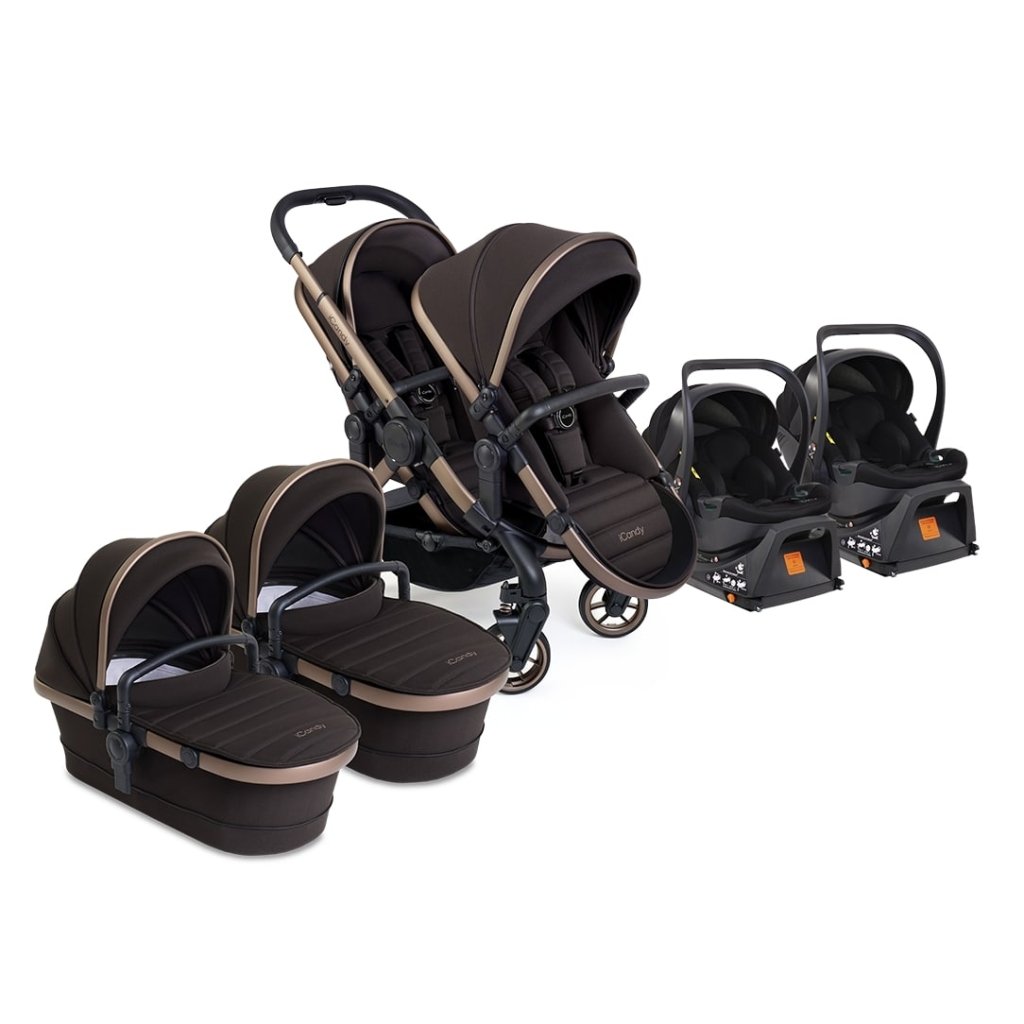 Bambinista - ICANDY - Travel Bundles - ICANDY Peach 7 Twin Pushchair Bundle With 2 x Cocoon Car Seat & Base - Pecan