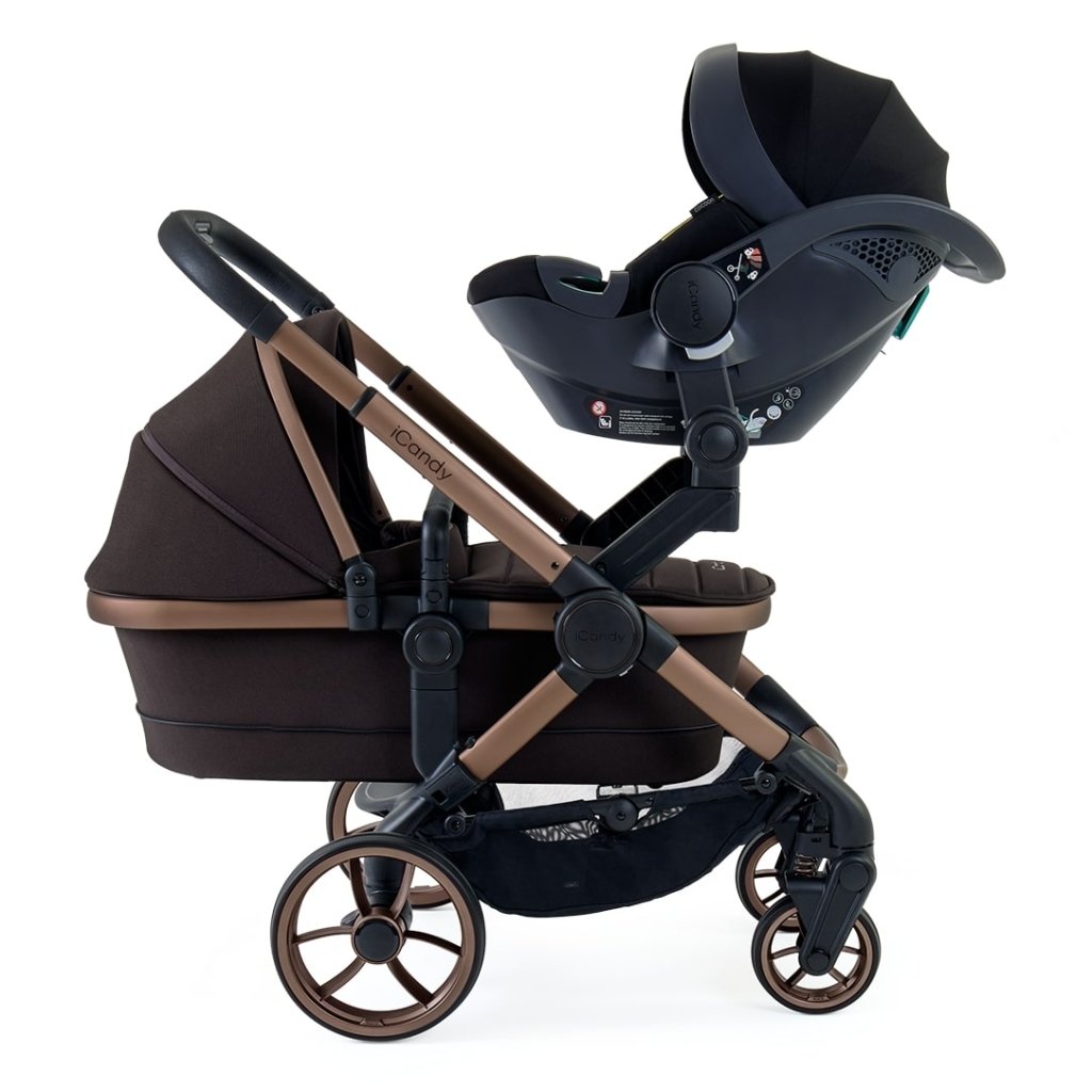 Bambinista - ICANDY - Travel Bundles - ICANDY Peach 7 Twin Pushchair Bundle With 2 x Cocoon Car Seat & Base - Pecan