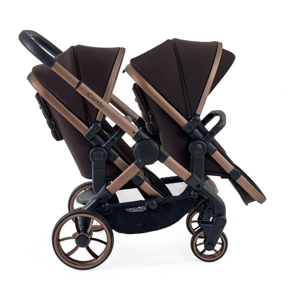 Bambinista - ICANDY - Travel Bundles - ICANDY Peach 7 Twin Pushchair Bundle With 2 x Cocoon Car Seat & Base - Pecan