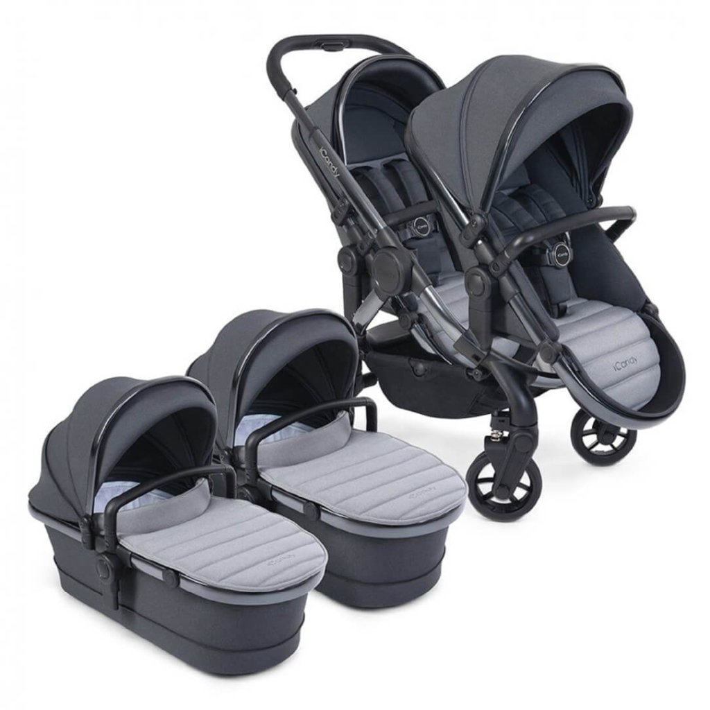 Bambinista - ICANDY - Travel - ICANDY Peach 7 Twin Pushchair Bundle With 2 x Cocoon Car Seat & Base - Truffle