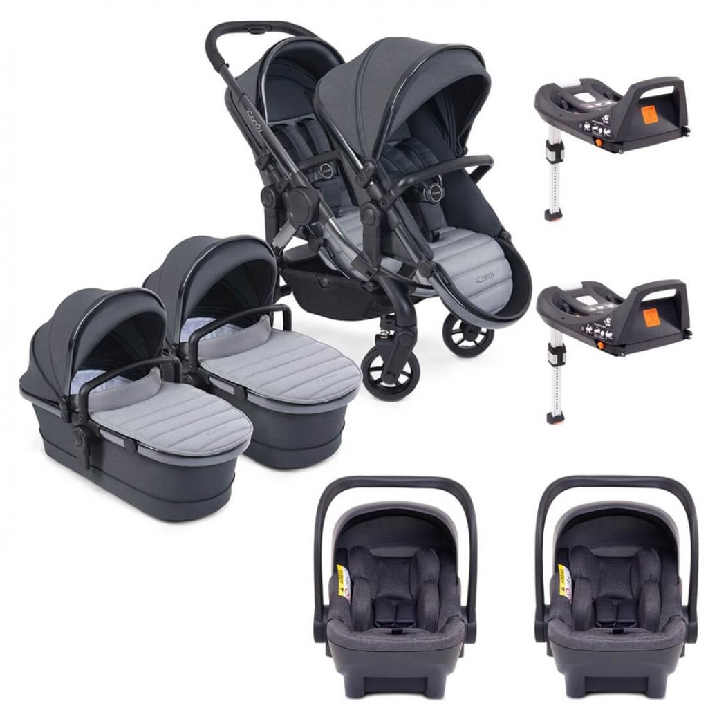 Bambinista - ICANDY - Travel - ICANDY Peach 7 Twin Pushchair Bundle With 2 x Cocoon Car Seat & Base - Truffle