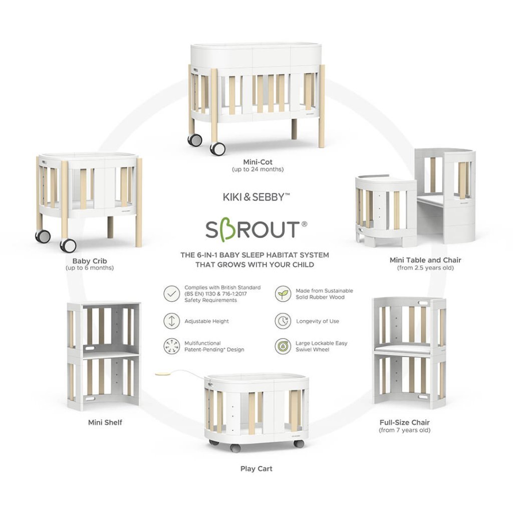 Bambinista - KIKI & SEBBY - Home - EX - DISPLAY - KIKI & SEBBY SBROUT 6 - in - 1 Multifunctional Crib & Cot Set