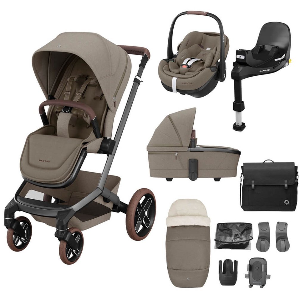 Bambinista - MAXI COSI - Travel - MAXI COSI Fame 10 Piece 360 PRO2 Pushchair Premium Travel System - Twillic Truffle (Brown Wheels)