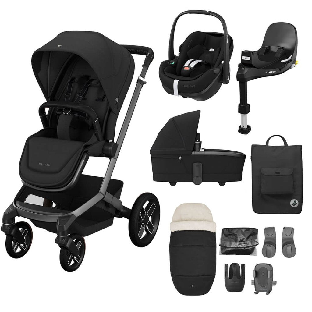 Bambinista - MAXI COSI - Travel - MAXI COSI FAME 10 Piece Premium Travel System with FamilyFix 360 Pro2 - Twilic Black