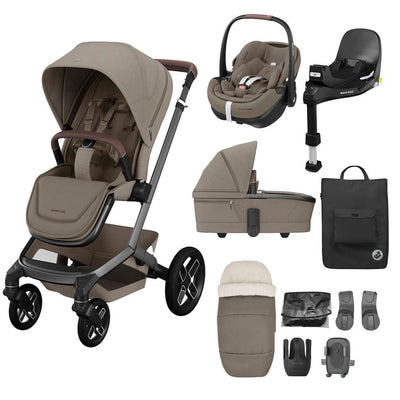 Bambinista - MAXI COSI - Travel - MAXI COSI FAME 10 Piece Premium Travel System with FamilyFix 360 Pro2 - Twilic Truffle (Black Wheel)