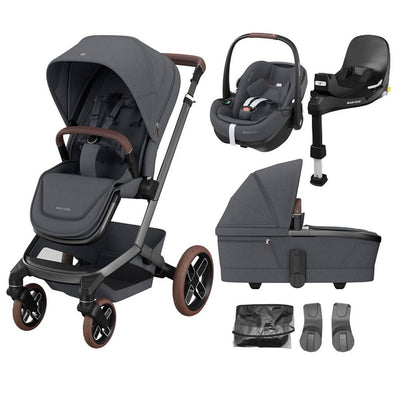 Bambinista - MAXI COSI - Travel - MAXI COSI FAME 6 Piece Travel System with Pebble 360 Pro2 Car Seat and FamilyFix 360 Pro ISOFIX Car Seat Base - Twillic Graphite