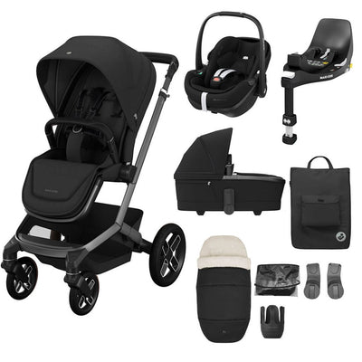 Bambinista - MAXI COSI - Travel - MAXI COSI FAME 9 Piece Travel System with Pebble 360 Pro2 Car Seat and FamilyFix 360 Pro ISOFIX Car Seat Base - Twilic Black