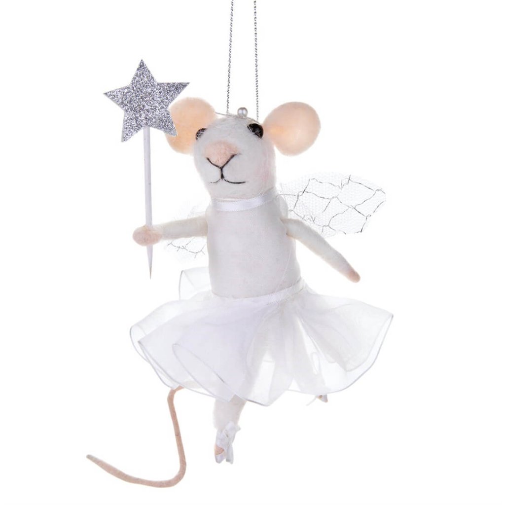 Bambinista - SASS AND BELLE - Decor - SASS AND BELLE Fairy Mouse with Star Wand Felt Hanging Decoration White