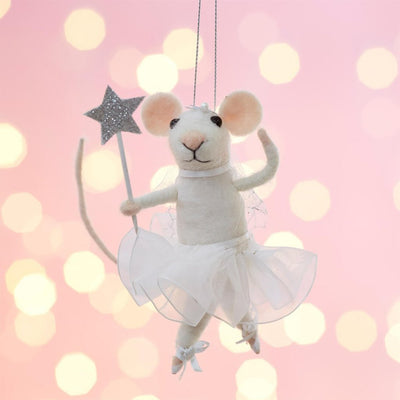 Bambinista - SASS AND BELLE - Decor - SASS AND BELLE Fairy Mouse with Star Wand Felt Hanging Decoration White