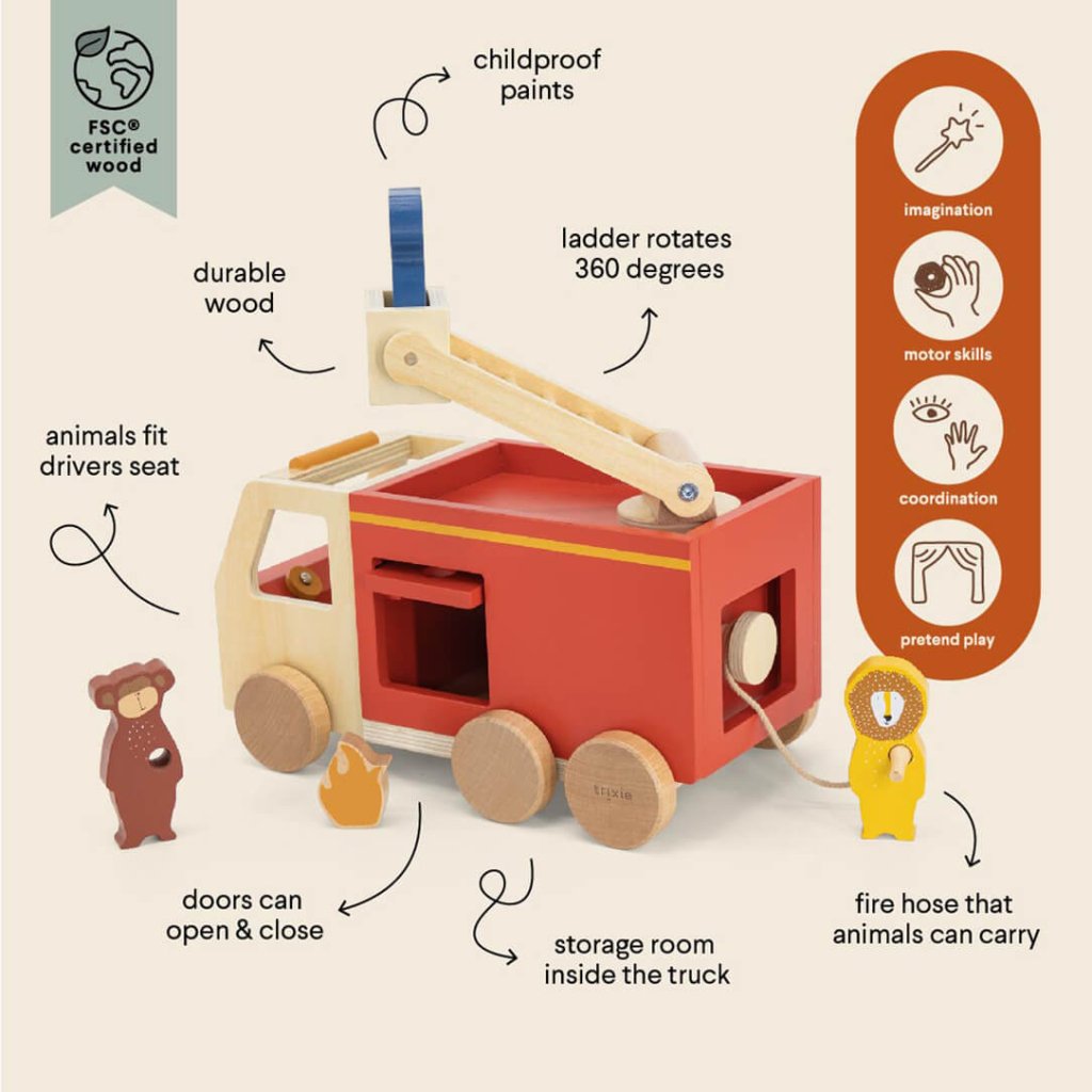 Bambinista - TRIXIE - Toys - TRIXIE Wooden fire truck