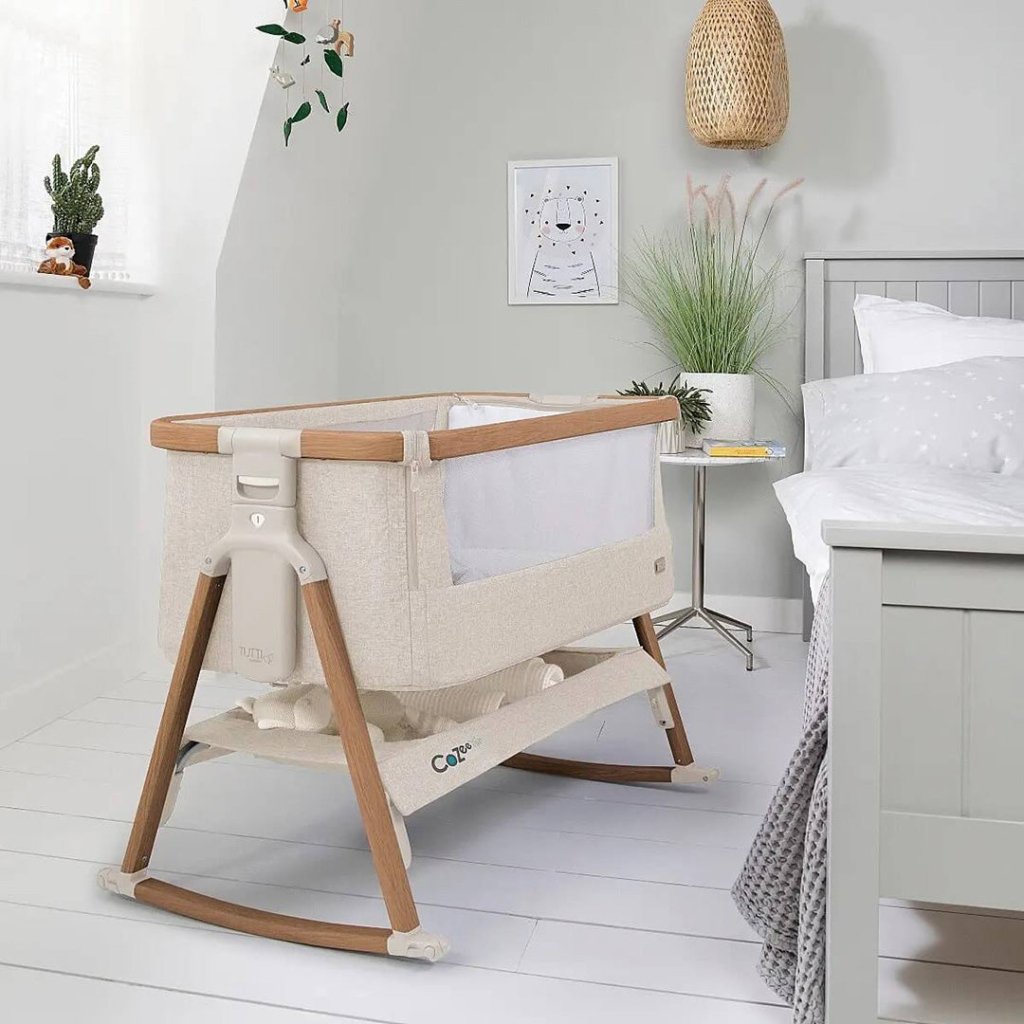 Bambinista-TUTTI BAMBINI-Travel-TUTTI BAMBINI CoZee Air Bedside Crib - Scandinavian Walnut/Ecru