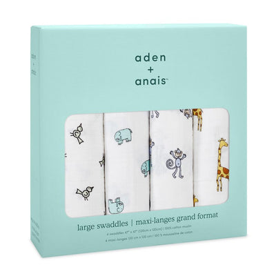 Bambinista-ADEN + ANAIS-Blankets-ADEN + ANAIS Cotton Muslin Swaddles 4 pack - Jungle Jam