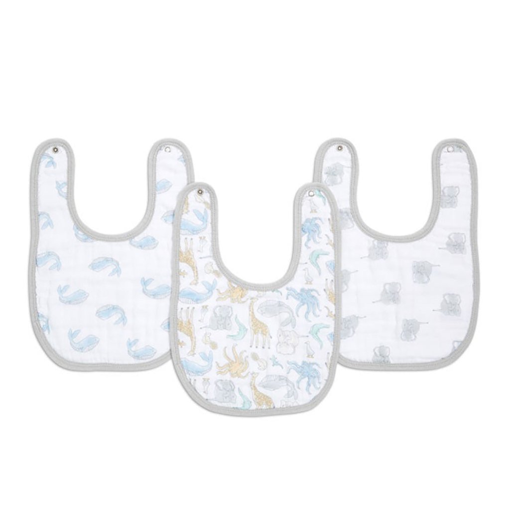 Bambinista-ADEN + ANAIS-Accessories-Aden + Anais Natural History Essentials Cotton Muslin Snap Bib 3-pack