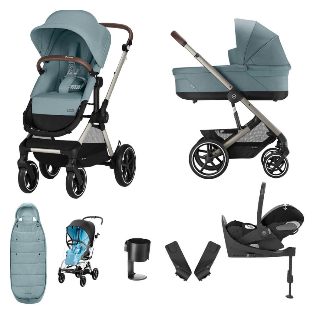 Bambinista-CYBEX-Travel-CYBEX EOS Comfort Bundle Travel System with Aton B2 I-SIZE and Gold Footmuff - Sky Blue