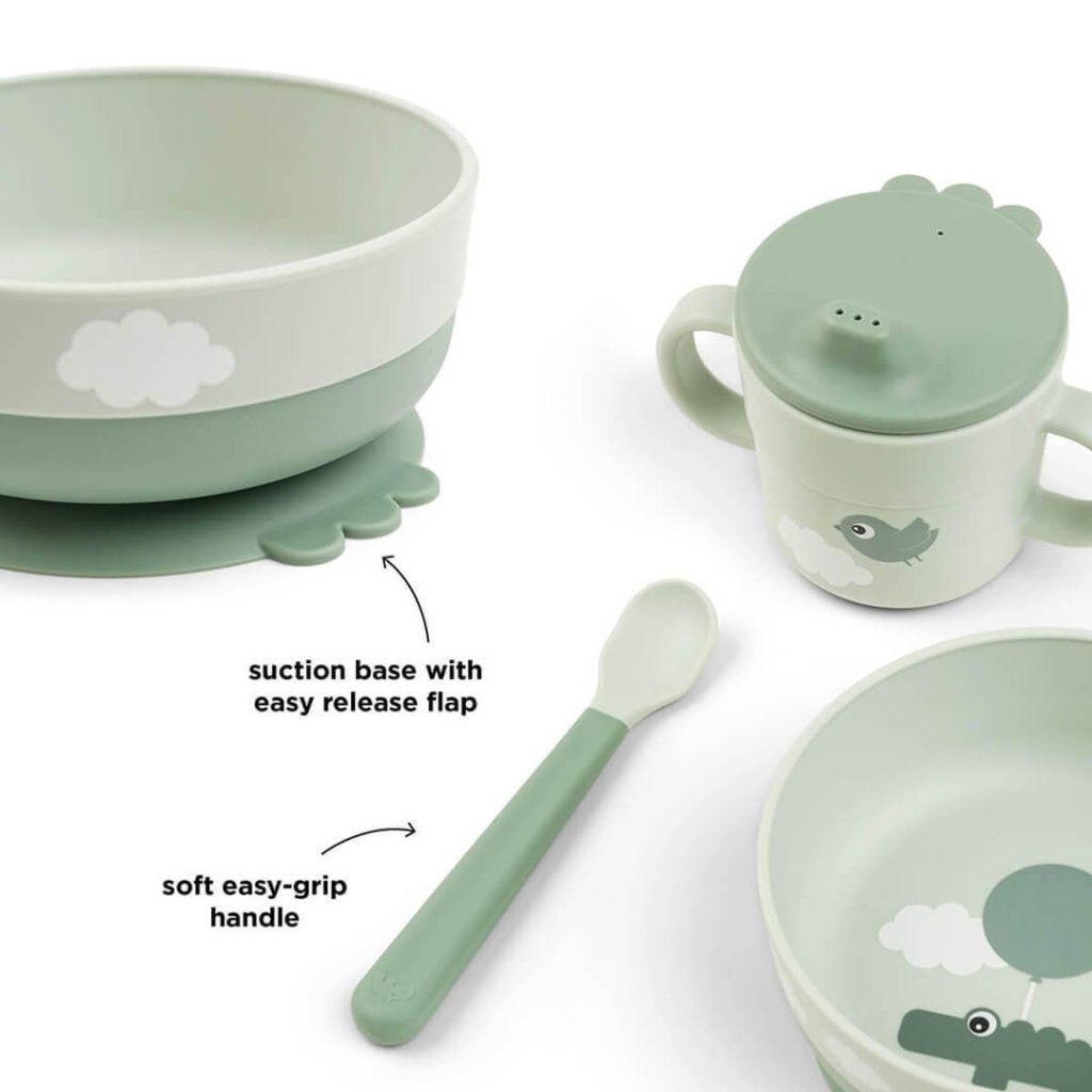 Bambinista-DONE BY DEER-Tableware-DONE BY DEER Foodie First Meal Set Happy Clouds - Green