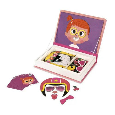 Bambinista-Janod-Toys-Janod Crazy Faces Magneti'book - 52 Magnets (Pink)