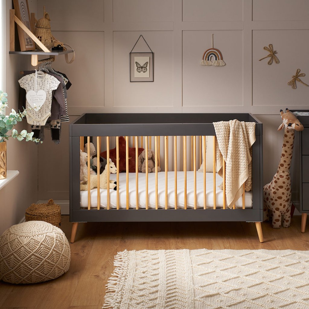 OBABY Maya Cot Bed Slate with Natural Bambinista