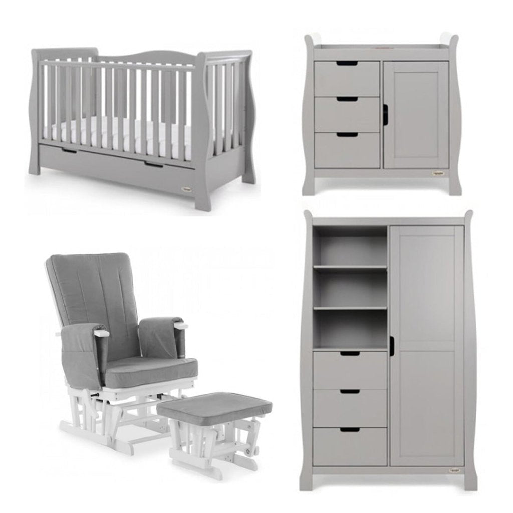 Bambinista-OBABY-Home-OBABY Stamford Luxe 3 Piece Room Set & Deluxe Glider Chair - Warm Grey