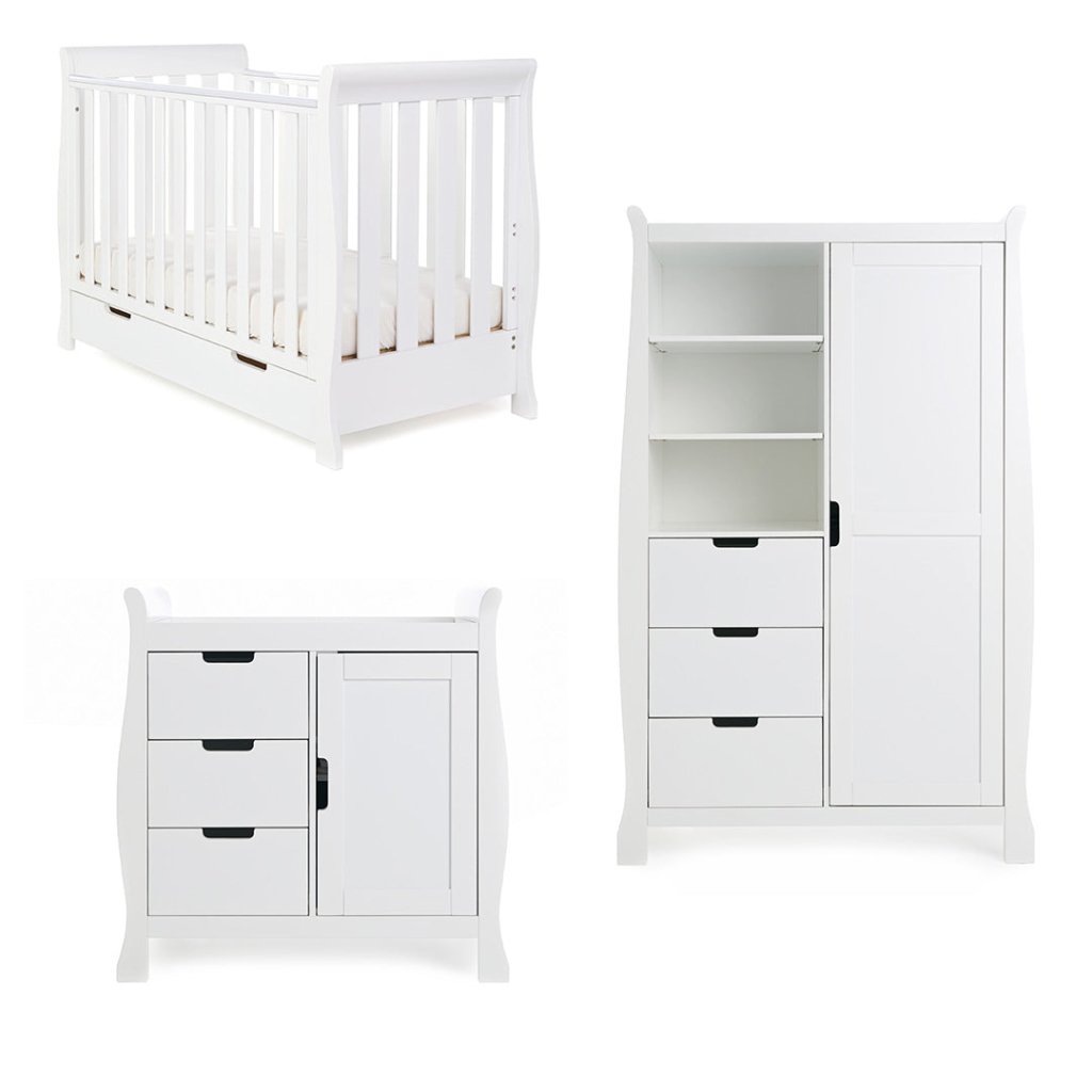 Bambinista-OBABY-Home-OBABY Stamford Mini Sleigh 3 Piece Room Set - White