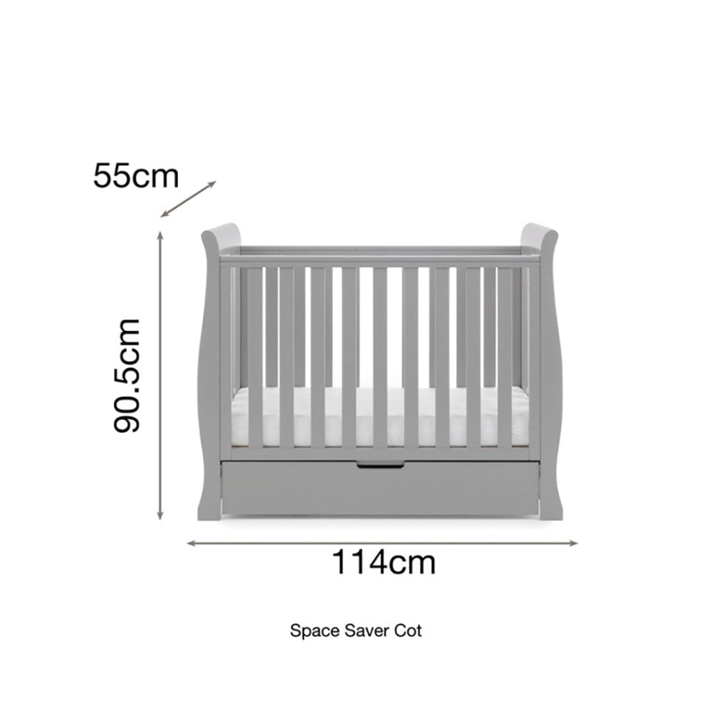 OBABY Stamford Space Saver Cot Sprung Mattress Warm Grey Bambinista